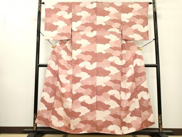 平和屋着物▼上質な小紋　地紋起こし　雲文　正絹　逸品　DAAZ6594fe