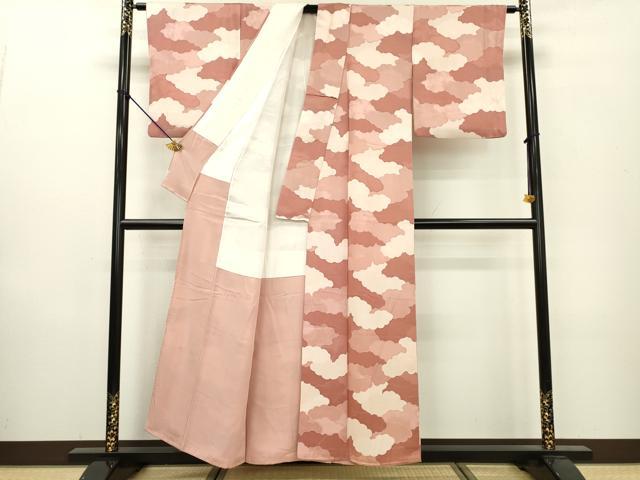 平和屋着物▼上質な小紋　地紋起こし　雲文　正絹　逸品　DAAZ6594fe