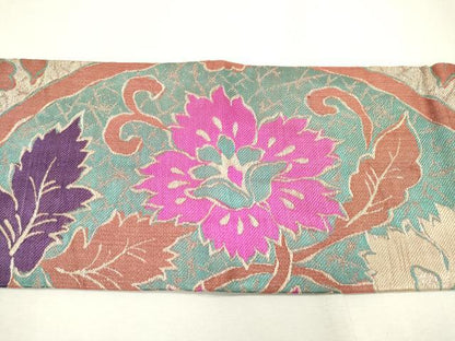 平和屋着物●アンティーク　大正ロマン　九寸名古屋帯　花唐草文　銀糸　正絹　逸品　DAAZ6598fe