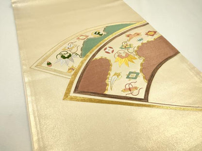 平和屋着物▼太鼓柄袋帯 駒刺繍 総刺繍 宝尽くし 金糸 引箔 正絹 逸品 DAAZ6601fe
