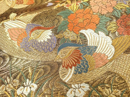 平和屋着物▼六通柄袋帯　唐織　鴛鴦花文　金糸　正絹　逸品　DAAZ6611fe