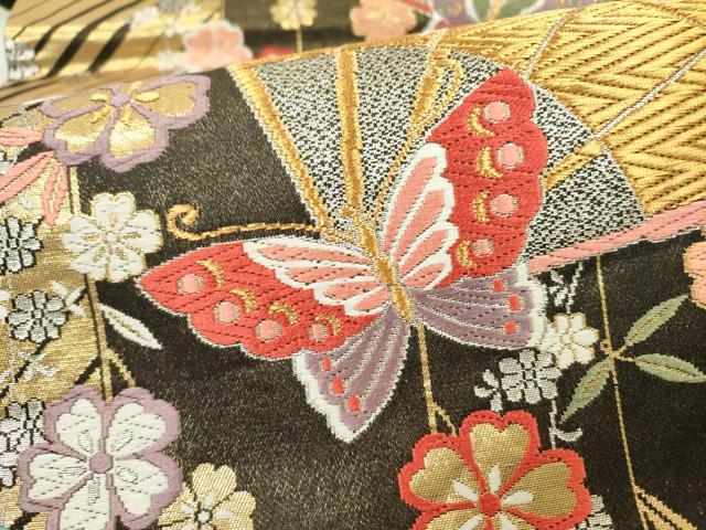 平和屋着物▽六通柄袋帯 唐織 舞蝶花文 金銀糸 正絹