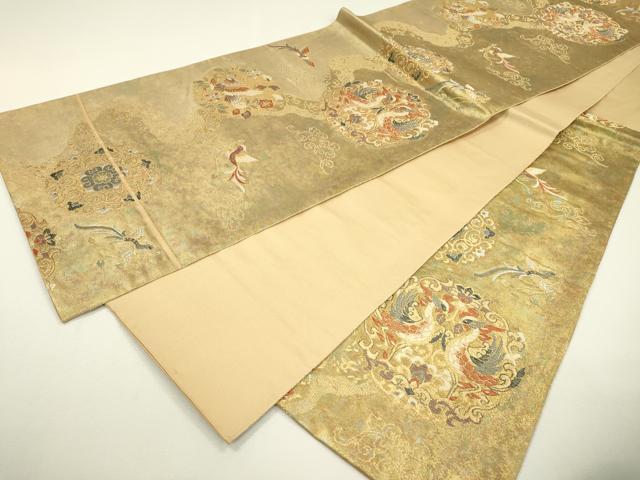 平和屋着物▼六通柄袋帯 向かい鳥花唐草文 金銀糸 引箔 正絹 逸品 DAAZ6691fe