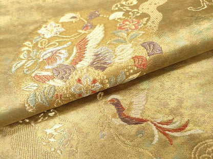 平和屋着物▼六通柄袋帯 向かい鳥花唐草文 金銀糸 引箔 正絹 逸品 DAAZ6691fe