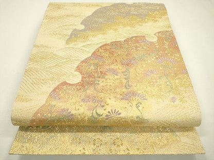 平和屋着物▼六通柄袋帯　吹き寄せ花唐草文　金糸　正絹　逸品　DAAZ6696fe