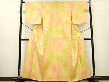 平和屋着物▼上質な小紋　地紋起こし　枝花　暈し染　正絹　逸品　DAAZ6798fe