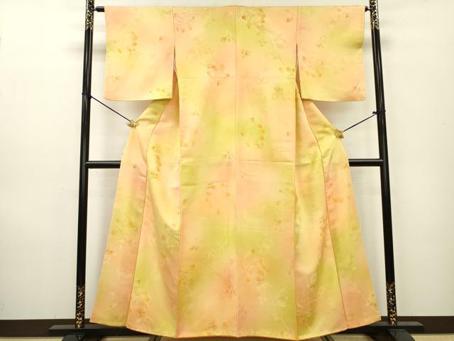 平和屋着物▼上質な小紋　地紋起こし　枝花　暈し染　正絹　逸品　DAAZ6798fe