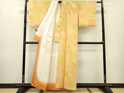 平和屋着物▼上質な小紋　地紋起こし　枝花　暈し染　正絹　逸品　DAAZ6798fe