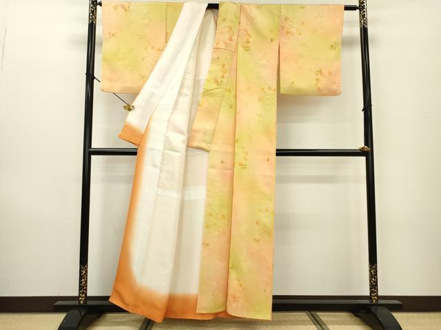 平和屋着物▼上質な小紋　地紋起こし　枝花　暈し染　正絹　逸品　DAAZ6798fe