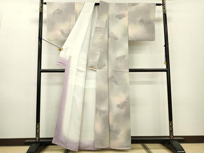 平和屋着物▼上質な小紋　地紋起こし　洋花唐草文　暈し染　正絹　逸品　DAAZ6799fe