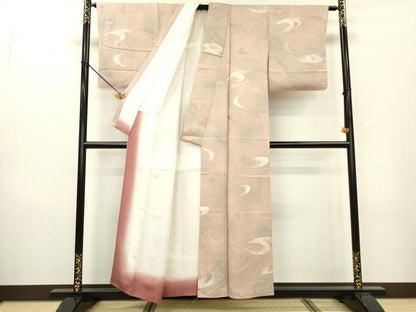 平和屋着物▼上質な小紋 地紋起こし 流水花文 暈し染 正絹 逸品 未使用 DAAZ6831fe