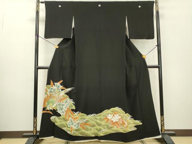 平和屋着物▼豪華黒留袖　刺繍　花鳥文　金銀糸　正絹　逸品　DAAZ6834fe