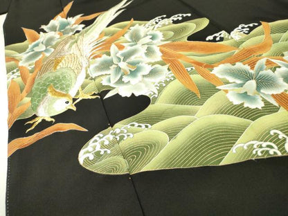 平和屋着物▼豪華黒留袖　刺繍　花鳥文　金銀糸　正絹　逸品　DAAZ6834fe