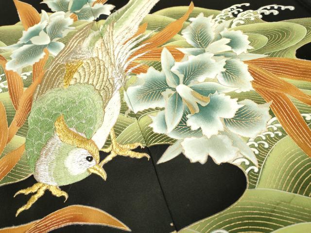 平和屋着物▼豪華黒留袖　刺繍　花鳥文　金銀糸　正絹　逸品　DAAZ6834fe