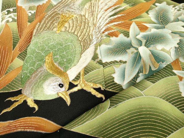 平和屋着物▼豪華黒留袖　刺繍　花鳥文　金銀糸　正絹　逸品　DAAZ6834fe