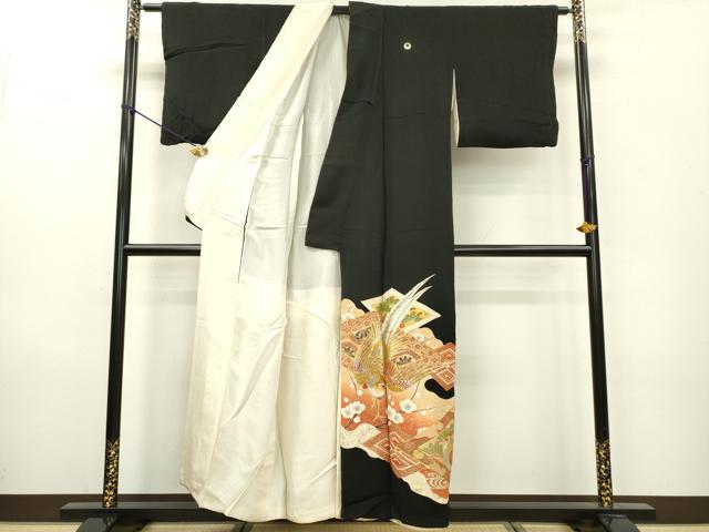 平和屋着物▼豪華黒留袖　駒刺繍　花鳥菱花文　金彩　正絹　逸品　DAAZ6840fe