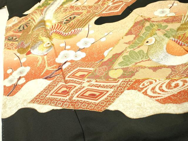 平和屋着物▼豪華黒留袖　駒刺繍　花鳥菱花文　金彩　正絹　逸品　DAAZ6840fe