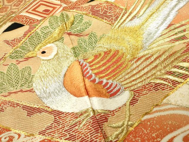 平和屋着物▼豪華黒留袖　駒刺繍　花鳥菱花文　金彩　正絹　逸品　DAAZ6840fe