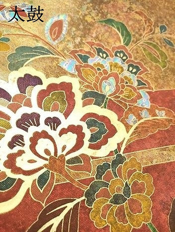 平和屋着物▼太鼓柄袋帯　更紗花唐草文　金彩　引箔　正絹　逸品　DAAZ6890fe