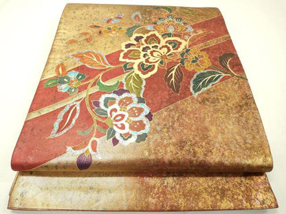 平和屋着物▼太鼓柄袋帯　更紗花唐草文　金彩　引箔　正絹　逸品　DAAZ6890fe