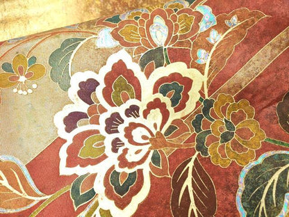 平和屋着物▼太鼓柄袋帯　更紗花唐草文　金彩　引箔　正絹　逸品　DAAZ6890fe