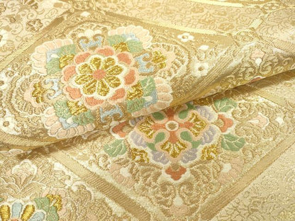 平和屋着物●西陣　服部織物謹製　六通柄袋帯　唐織　天井正倉院花唐草文　金糸　正絹　逸品　DAAZ6907fe