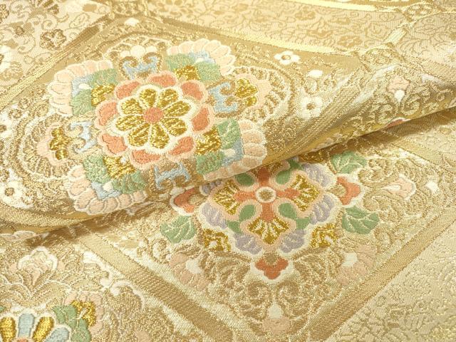 平和屋着物●西陣　服部織物謹製　六通柄袋帯　唐織　天井正倉院花唐草文　金糸　正絹　逸品　DAAZ6907fe