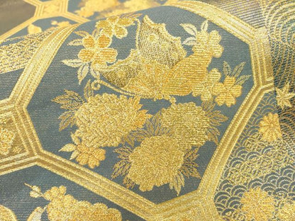 平和屋着物▼六通柄袋帯 蜀江舞蝶花鳥文 金糸 引箔 正絹 逸品 DAAZ6940fe