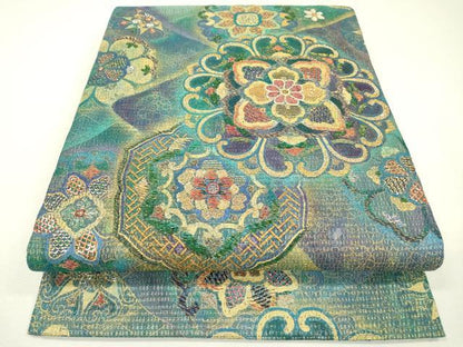 平和屋着物▽太鼓柄袋帯 スリーシーズン 春夏秋 竹屋町刺繍 正倉院花文 金銀糸 正絹 逸品 DAAZ6958fe
