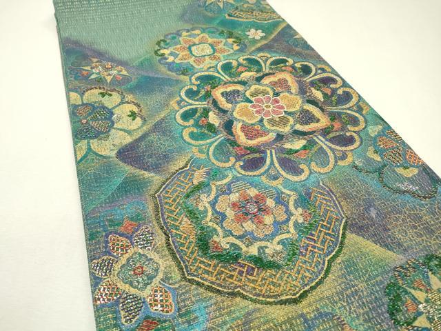 平和屋着物▽太鼓柄袋帯 スリーシーズン 春夏秋 竹屋町刺繍 正倉院花文 金銀糸 正絹 逸品 DAAZ6958fe