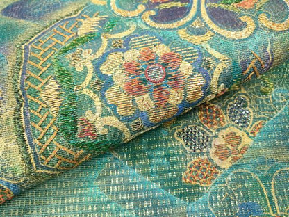 平和屋着物▽太鼓柄袋帯 スリーシーズン 春夏秋 竹屋町刺繍 正倉院花文 金銀糸 正絹 逸品 DAAZ6958fe
