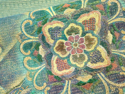 平和屋着物▽太鼓柄袋帯 スリーシーズン 春夏秋 竹屋町刺繍 正倉院花文 金銀糸 正絹 逸品 DAAZ6958fe