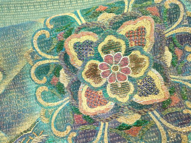 平和屋着物▽太鼓柄袋帯 スリーシーズン 春夏秋 竹屋町刺繍 正倉院花文 金銀糸 正絹 逸品 DAAZ6958fe