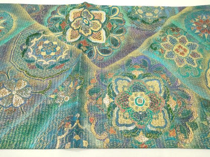 平和屋着物▽太鼓柄袋帯 スリーシーズン 春夏秋 竹屋町刺繍 正倉院花文 金銀糸 正絹 逸品 DAAZ6958fe