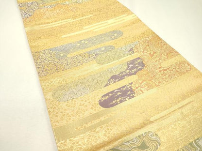 平和屋着物▼六通柄袋帯 吉祥霞花文 金銀糸 正絹 逸品 DAAZ6962fe