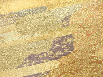 平和屋着物▼六通柄袋帯 吉祥霞花文 金銀糸 正絹 逸品 DAAZ6962fe