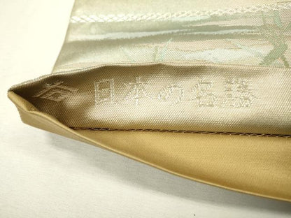 平和屋着物▼六通柄袋帯 日本の名勝 広沢の池 金銀糸 引箔 正絹 逸品 DAAZ6992fe