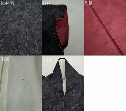 平和屋着物●結城紬　80亀甲　草花文　正絹　逸品　DAAZ7004ud