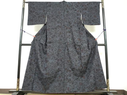 平和屋着物●結城紬　80亀甲　草花文　正絹　逸品　DAAZ7004ud