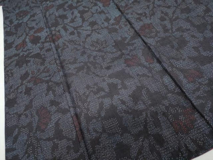 平和屋着物●結城紬　80亀甲　草花文　正絹　逸品　DAAZ7004ud