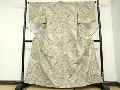 平和屋着物●小千谷紬 100亀甲 切嵌更紗花唐草文 正絹 逸品 DAAZ7010ud