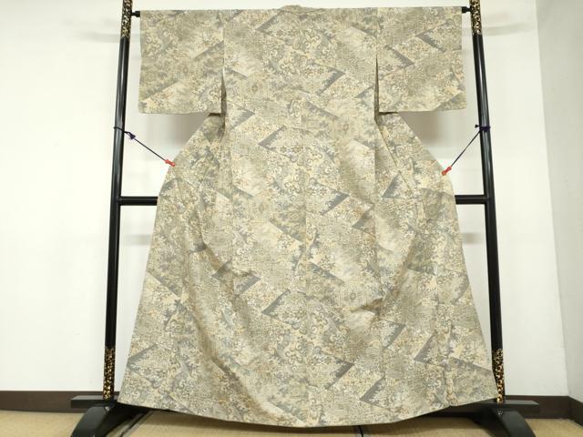 平和屋着物●小千谷紬 100亀甲 切嵌更紗花唐草文 正絹 逸品 DAAZ7010ud