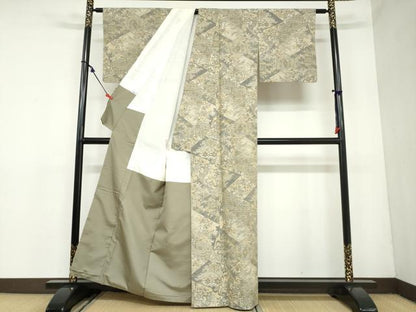 平和屋着物●小千谷紬 100亀甲 切嵌更紗花唐草文 正絹 逸品 DAAZ7010ud