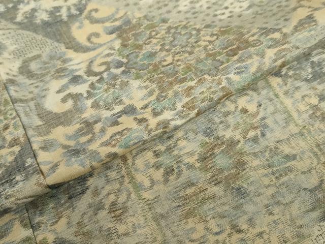 平和屋着物●小千谷紬 100亀甲 切嵌更紗花唐草文 正絹 逸品 DAAZ7010ud