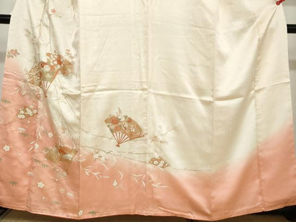 平和屋着物●訪問着　刺繍　扇面草花文　暈し染め　金彩　正絹　逸品　DAAZ7015ud