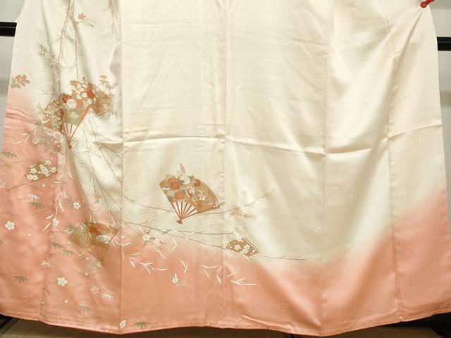 平和屋着物●訪問着　刺繍　扇面草花文　暈し染め　金彩　正絹　逸品　DAAZ7015ud