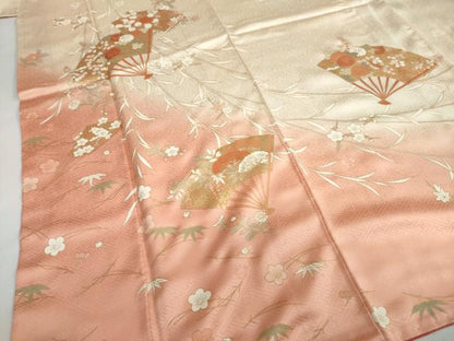 平和屋着物●訪問着　刺繍　扇面草花文　暈し染め　金彩　正絹　逸品　DAAZ7015ud