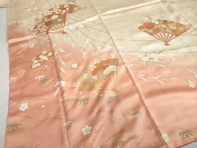平和屋着物●訪問着　刺繍　扇面草花文　暈し染め　金彩　正絹　逸品　DAAZ7015ud