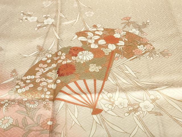 平和屋着物●訪問着　刺繍　扇面草花文　暈し染め　金彩　正絹　逸品　DAAZ7015ud