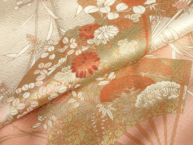 平和屋着物●訪問着　刺繍　扇面草花文　暈し染め　金彩　正絹　逸品　DAAZ7015ud